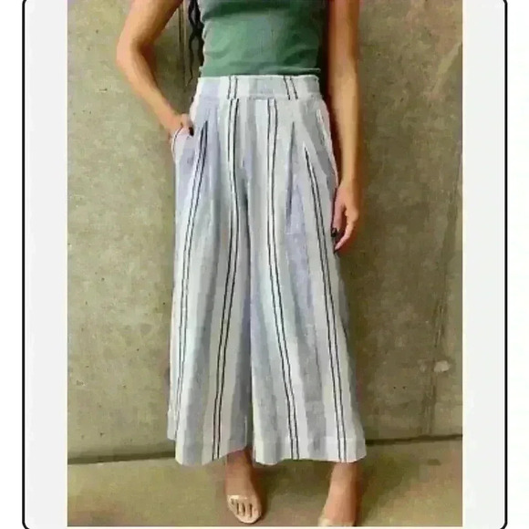 Sundry Pants - Sundry Striped Wide-Leg Pants Size 3 Women Casual Ankle Linen Pant Boho 35743